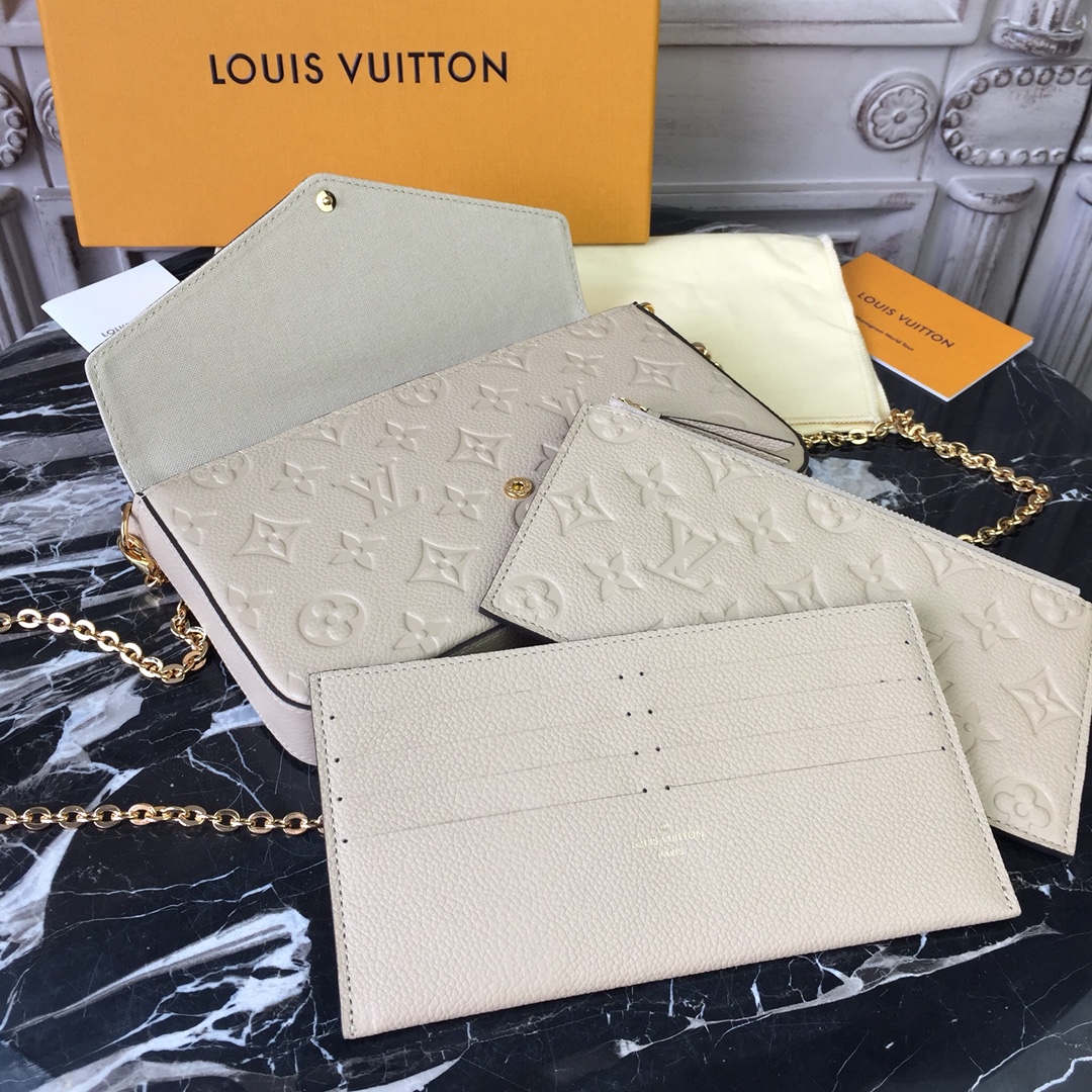 Louis Vuitton FELICIE POCHETTE Handbag Monogram Empreinte M68697 Tourterelle Beige